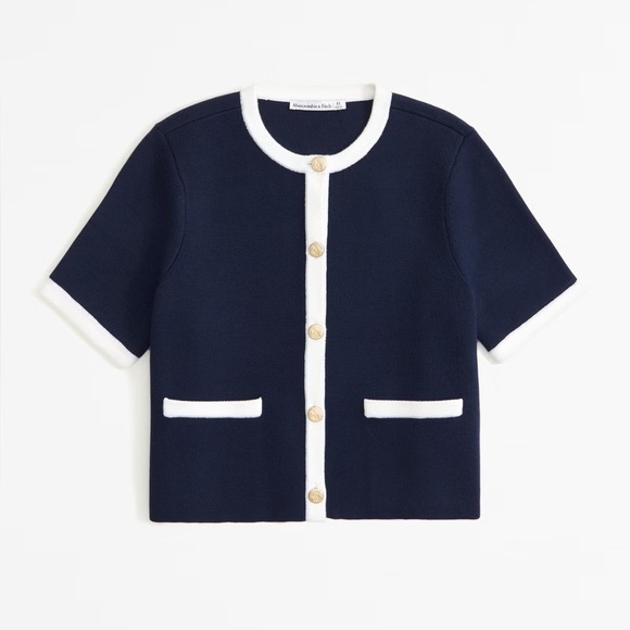 Abercrombie Navy Blue Short Sleeve Cardigan - Picture 2 of 3